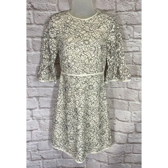 Draper James | Dresses | Draper James Lace Dress Womens Ivory Blue Lined  Embroidered Bell Sleeve 9528 | Poshmark